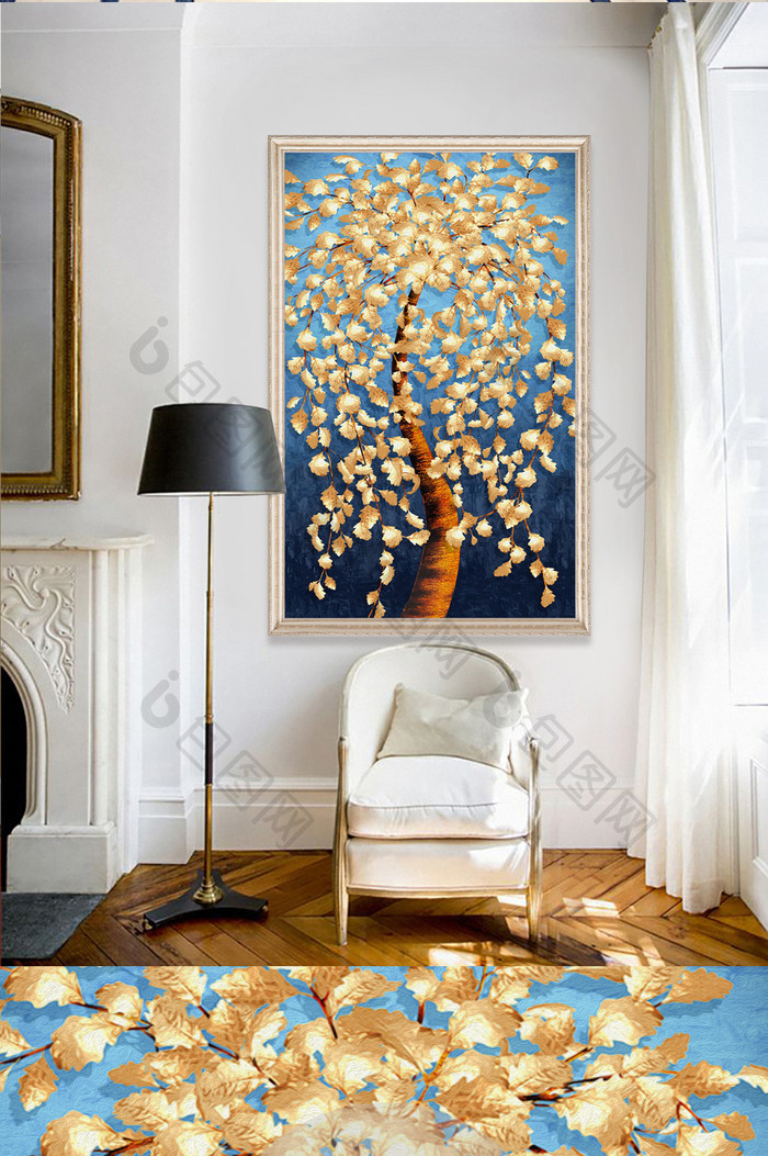 现代欧式创意精品发财树黄金树玄关装饰画
