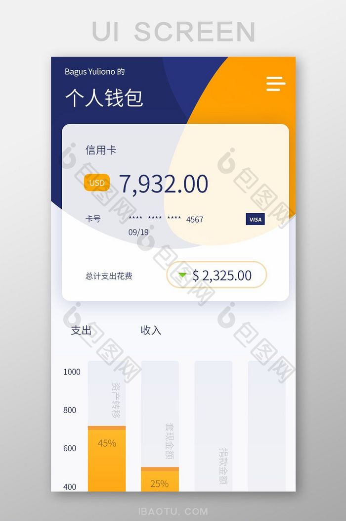手机移动APP个人钱包界面