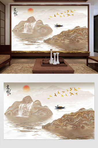中式意境抽象山水背景装饰画图片