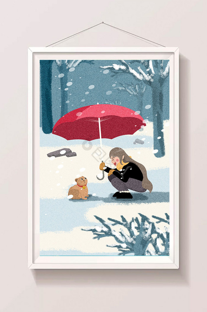 大雪节气女孩打伞插画图片