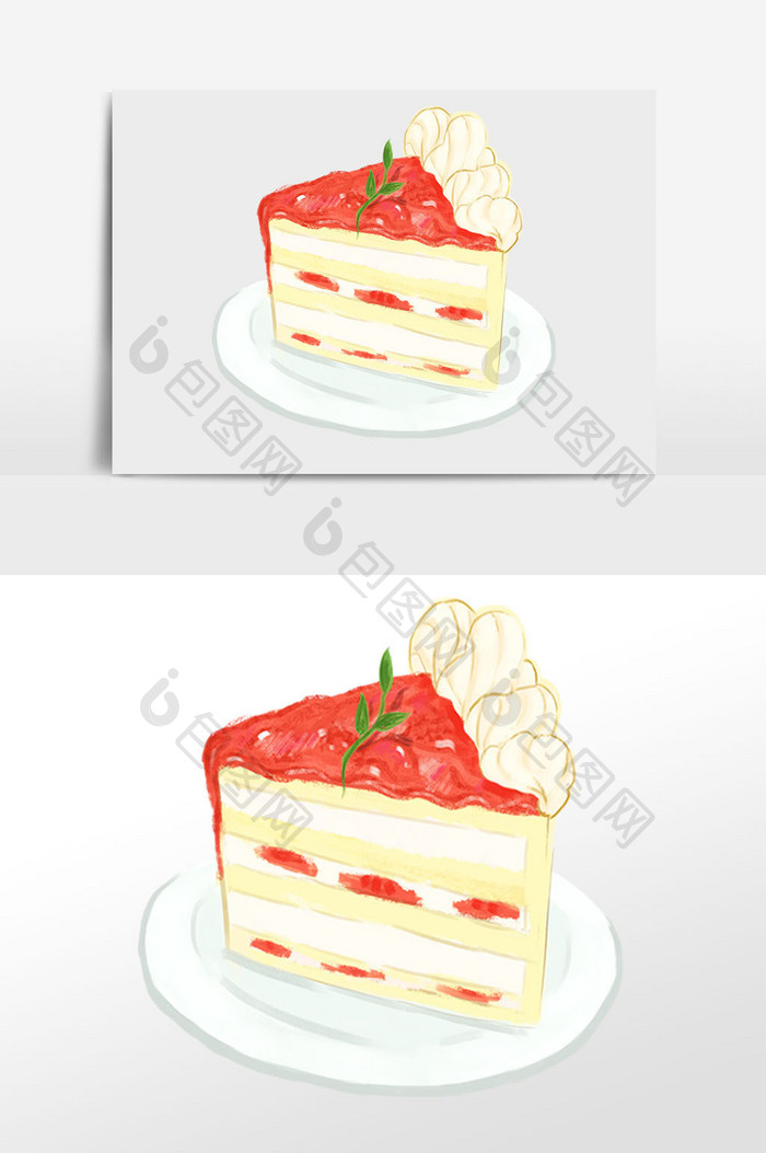 手绘美味甜点奶油蛋糕插画元素