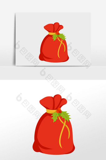 手绘圣诞节红色袋子插画元素图片
