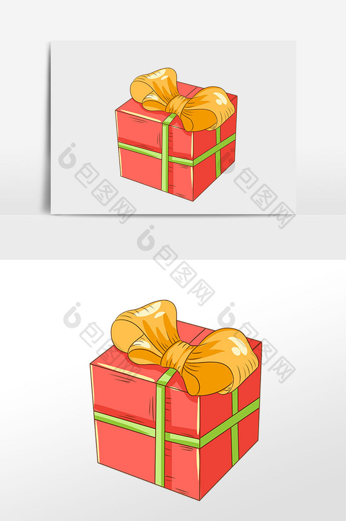 手绘圣诞节蝴蝶结礼物盒插画元素