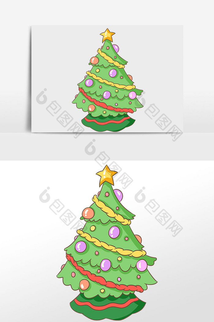 手绘圣诞节装饰圣诞树插画元素