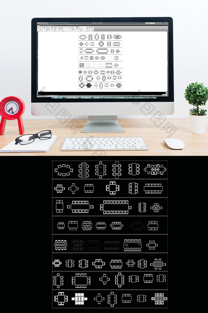 长方形CAD餐桌模块图片图片