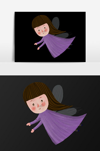 手绘带翅膀女孩插画元素图片
