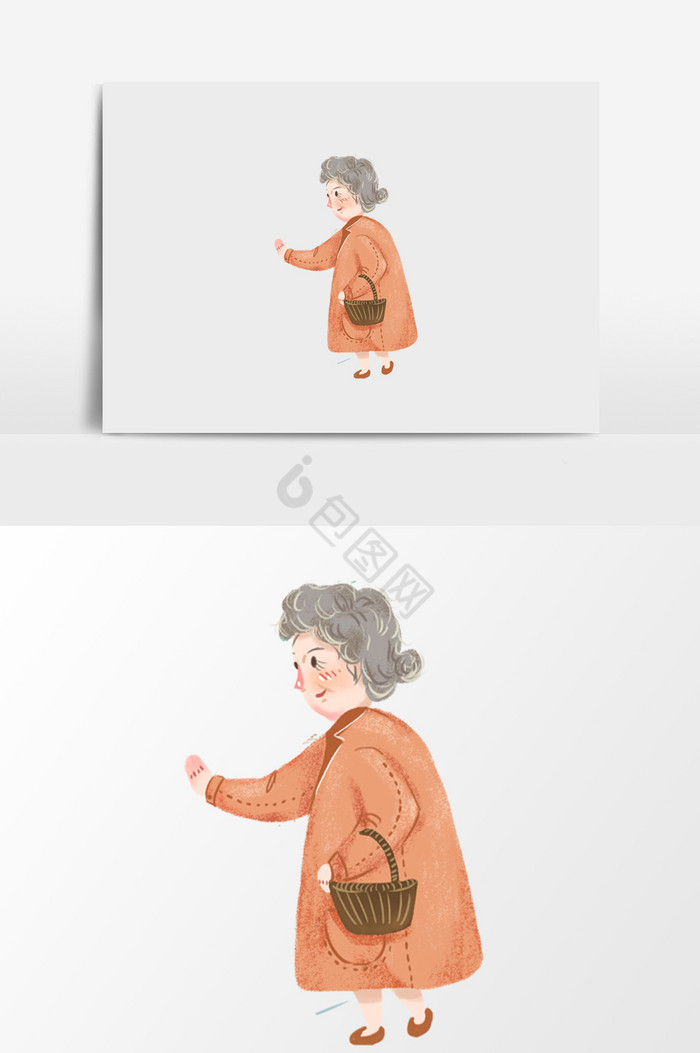 走路老奶奶插画图片