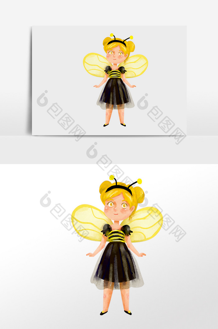 水彩手绘元素万圣节扮演小蜜蜂的女孩子