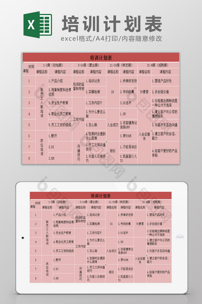 培训计划表Excel模板图片图片