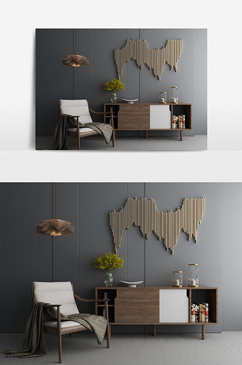 灰色金属条装饰客厅模型图片