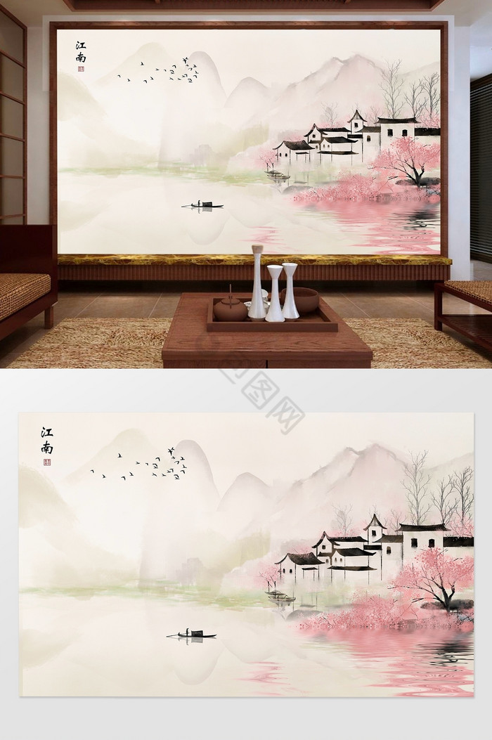 中式风江南意境风景背景墙图片