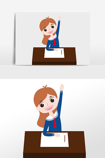 可爱卡通学生上课举手发言插画人物素材图片
