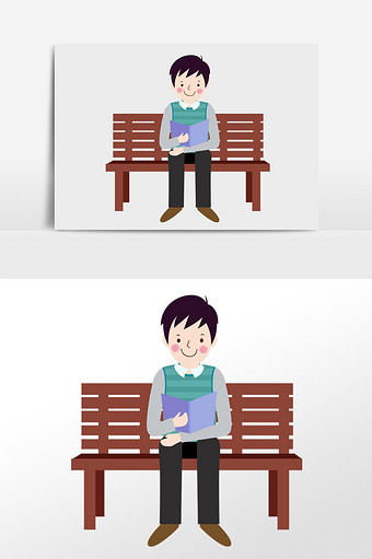 可爱卡通男生坐椅子上看书阅读插画人物图片