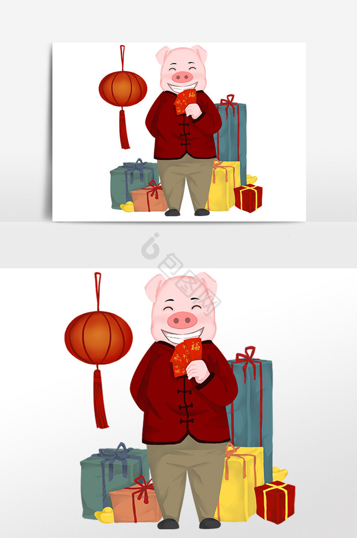 新年金猪拜年插画图片