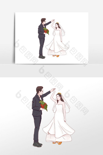 手绘新郎新娘共舞形象元素图片