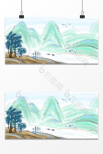 水墨中国风水彩山水背景图片