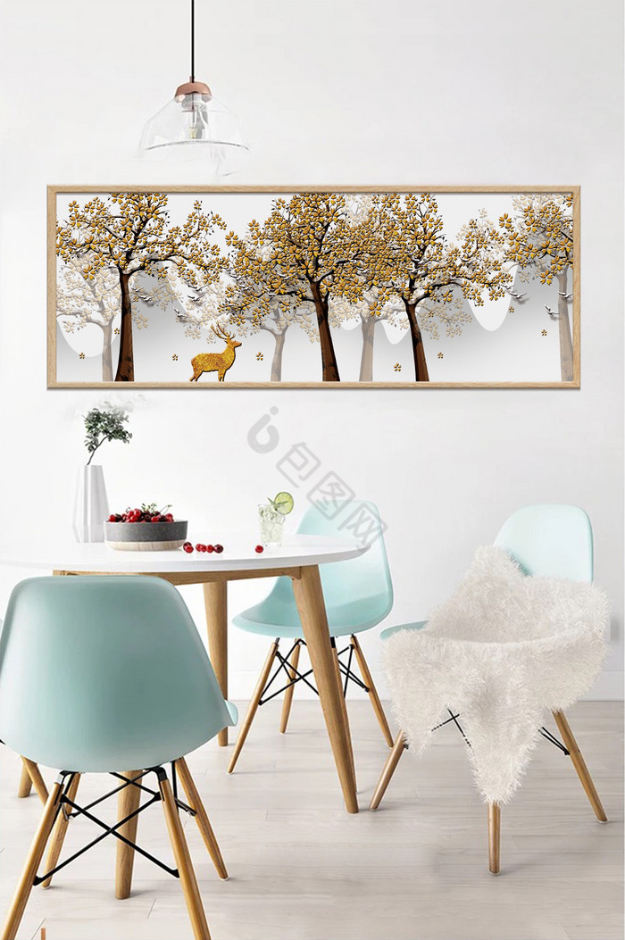 北欧风文艺大气深林风景客厅卧室装饰画图片