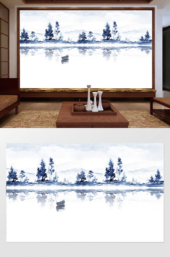 新中式抽象水墨水彩装饰画背景墙图片