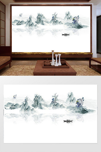 新中式国画山水风景抽象装饰画背景墙图片