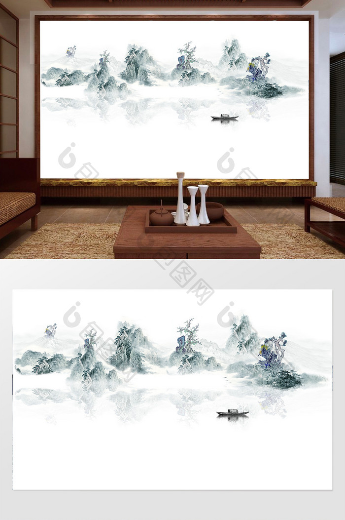 新中式国画山水风景抽象装饰画背景墙