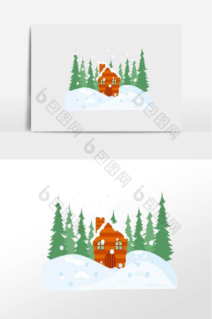 小房屋手绘卡通圣诞元素