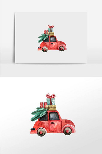 手绘卡通圣诞礼物车元素图片