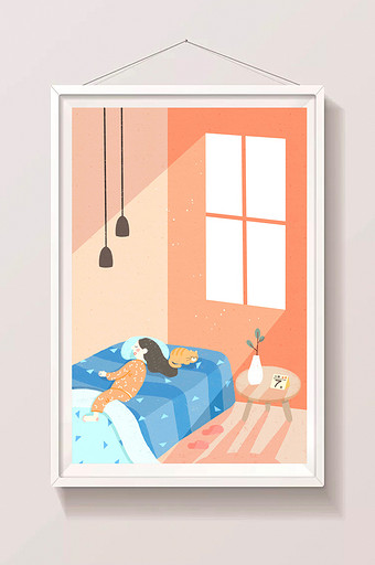 橙色调温暖温馨立冬冬季单身生活起居插画图片下载