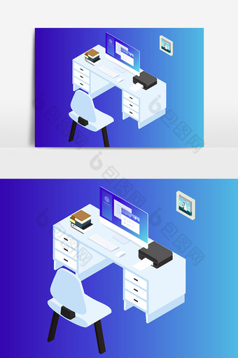 矢量办公桌电脑环境素材设计图片