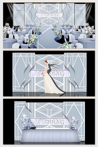 现代高级蓝色北欧简约几何婚礼效果图图片