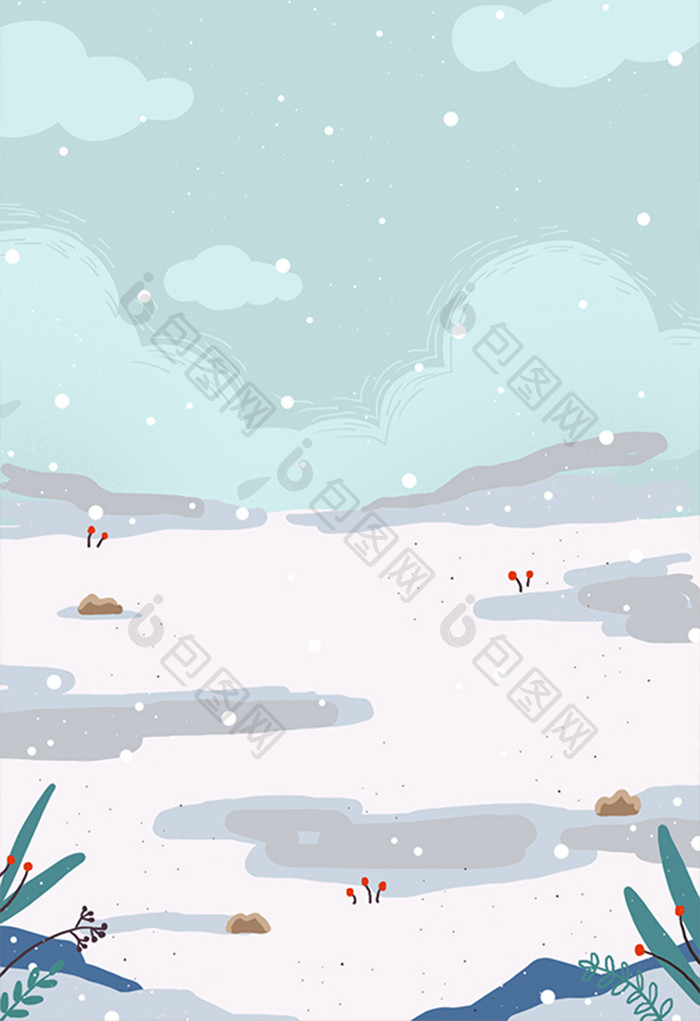 手绘漂亮雪景插画元素