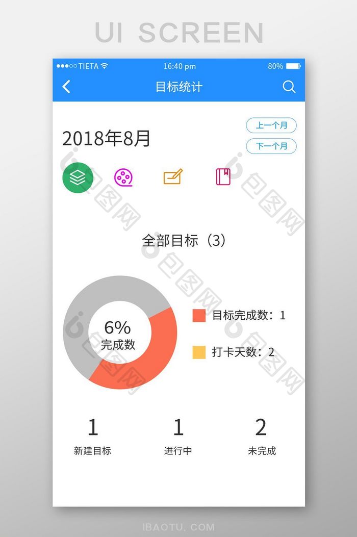 扁平简约打卡数据APP主UI界面