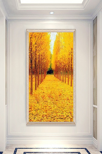 现代简约斑驳油画金色树林晶瓷玄关装饰画图片