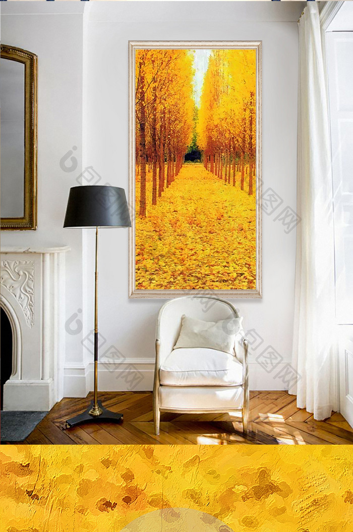 现代简约斑驳油画金色树林晶瓷玄关装饰画
