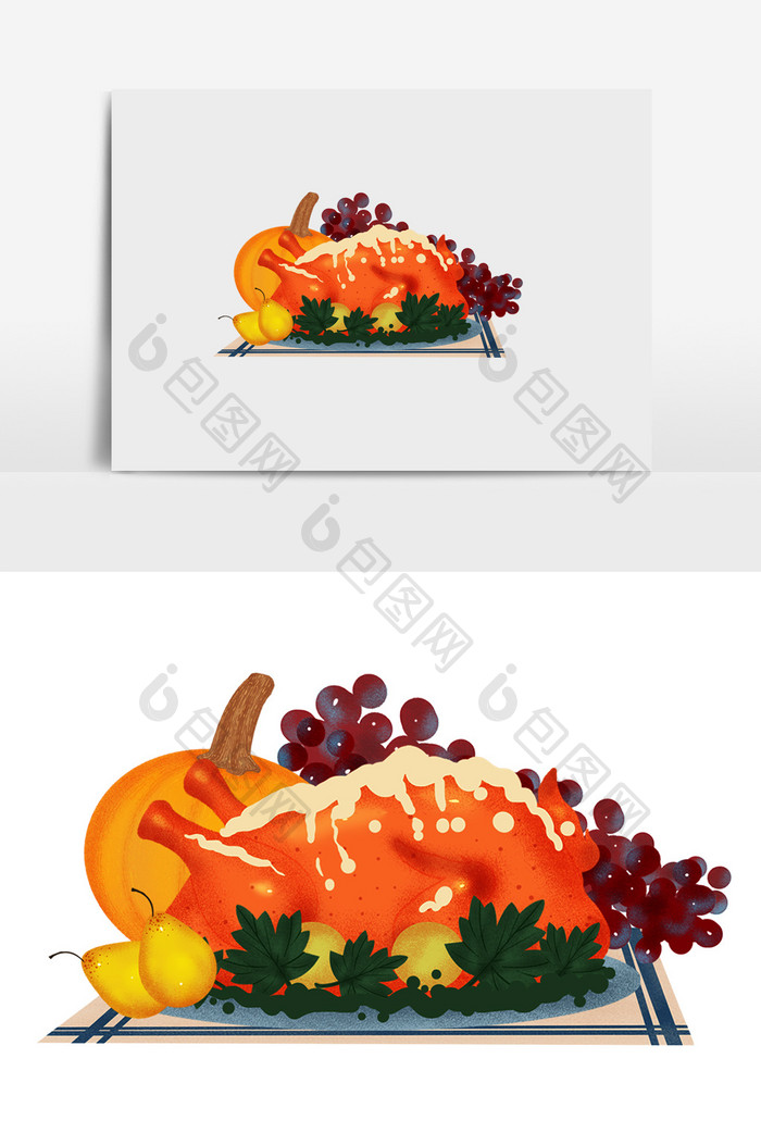 手绘水果鸡肉插画元素