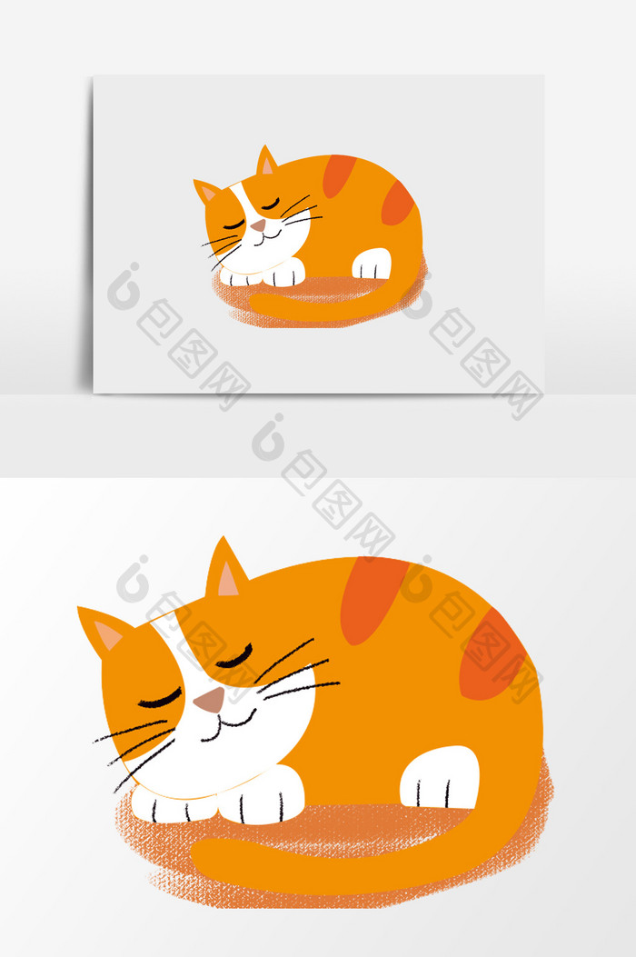 手绘睡着的猫插画元素