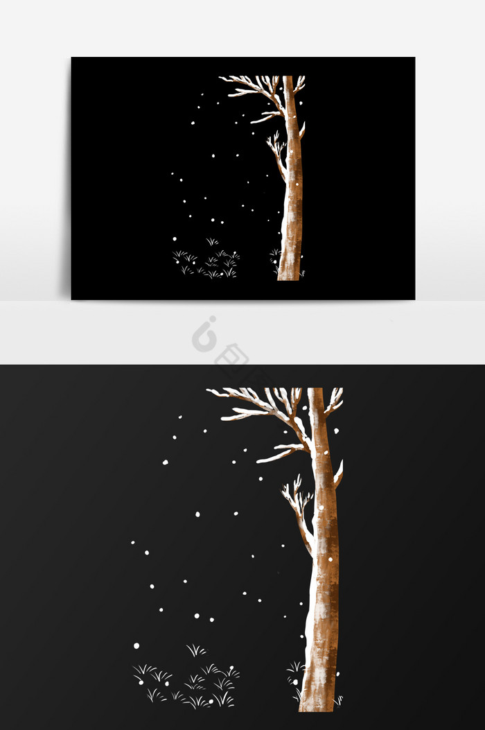雪中的树木插画图片