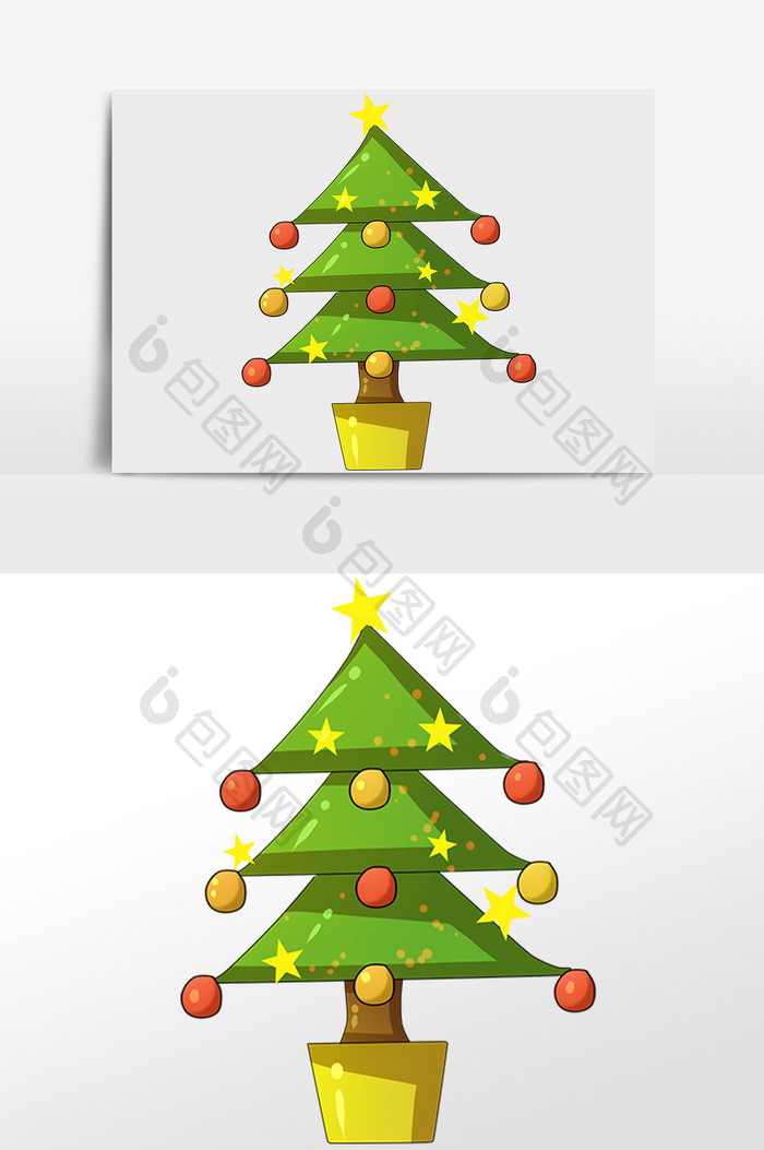 手绘圣诞节圣诞装饰树插画元素