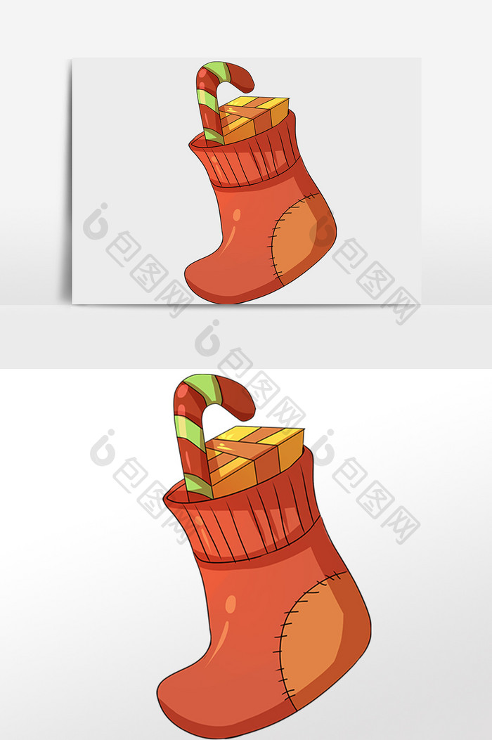 手绘圣诞节红色靴袜插画元素