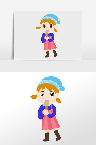 可爱卡通小女孩冬天吃雪糕插画人物素材图片