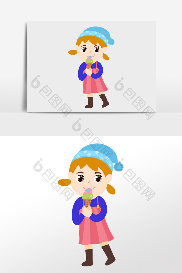 可爱卡通小女孩冬天吃雪糕插画人物素材