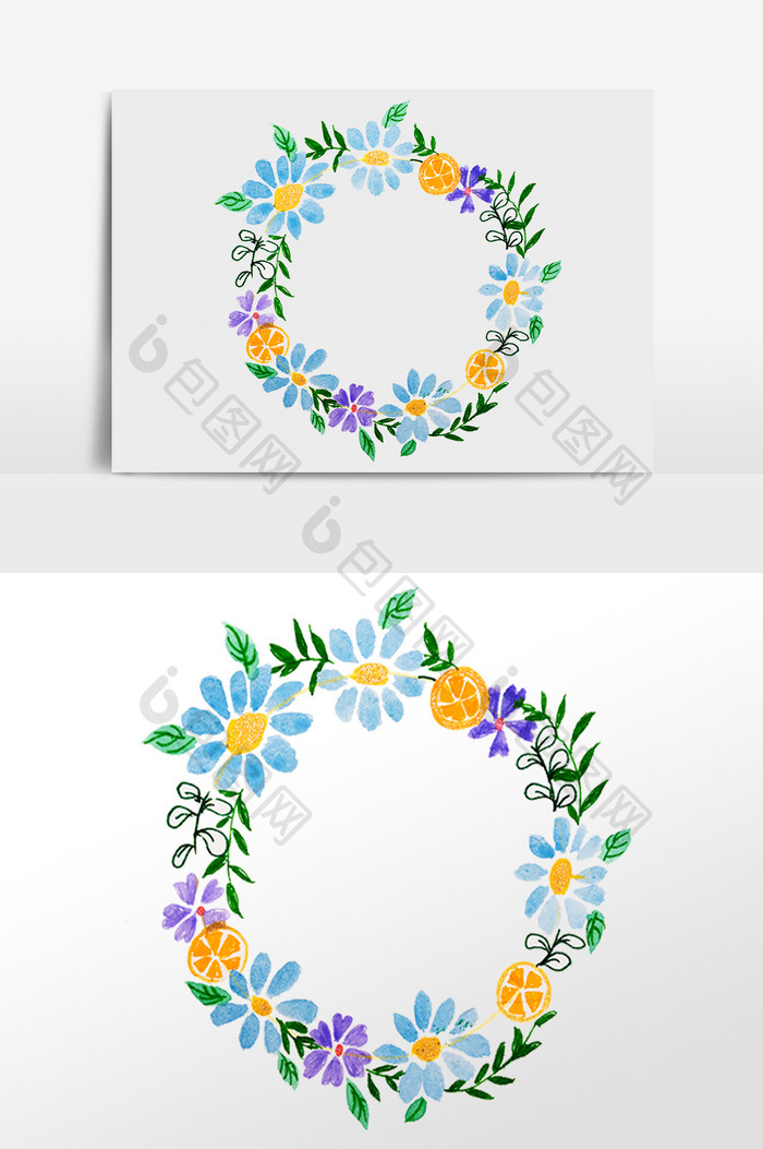 手绘彩色植物花卉花环插画元素