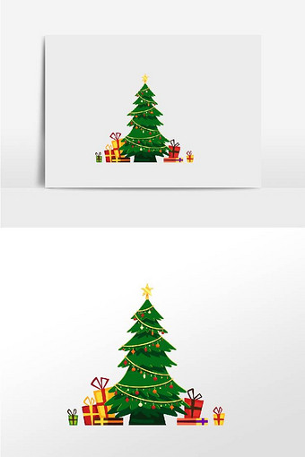 手绘卡通圣诞树礼物小元素图片