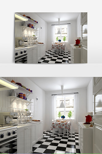 简约黑白色瓷砖橱柜厨房图片