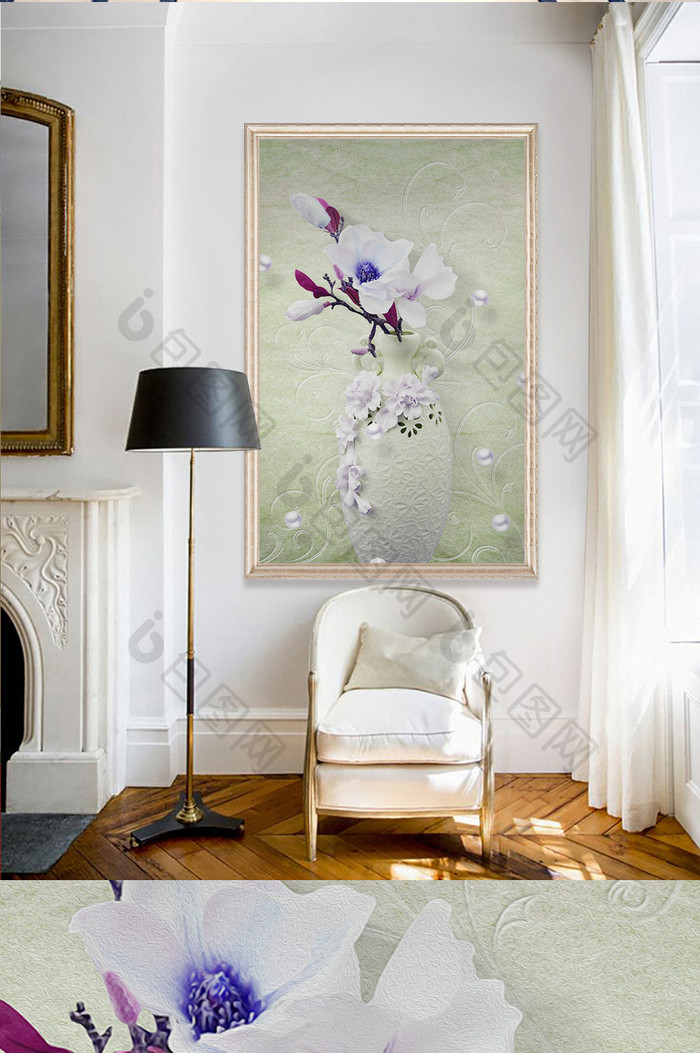 现代简约欧式兰花家和富贵花瓶玄关装饰画