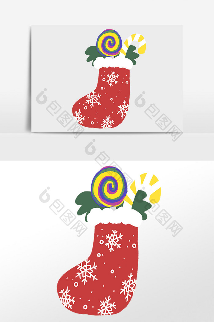 手绘圣诞节雪花靴袜插画元素