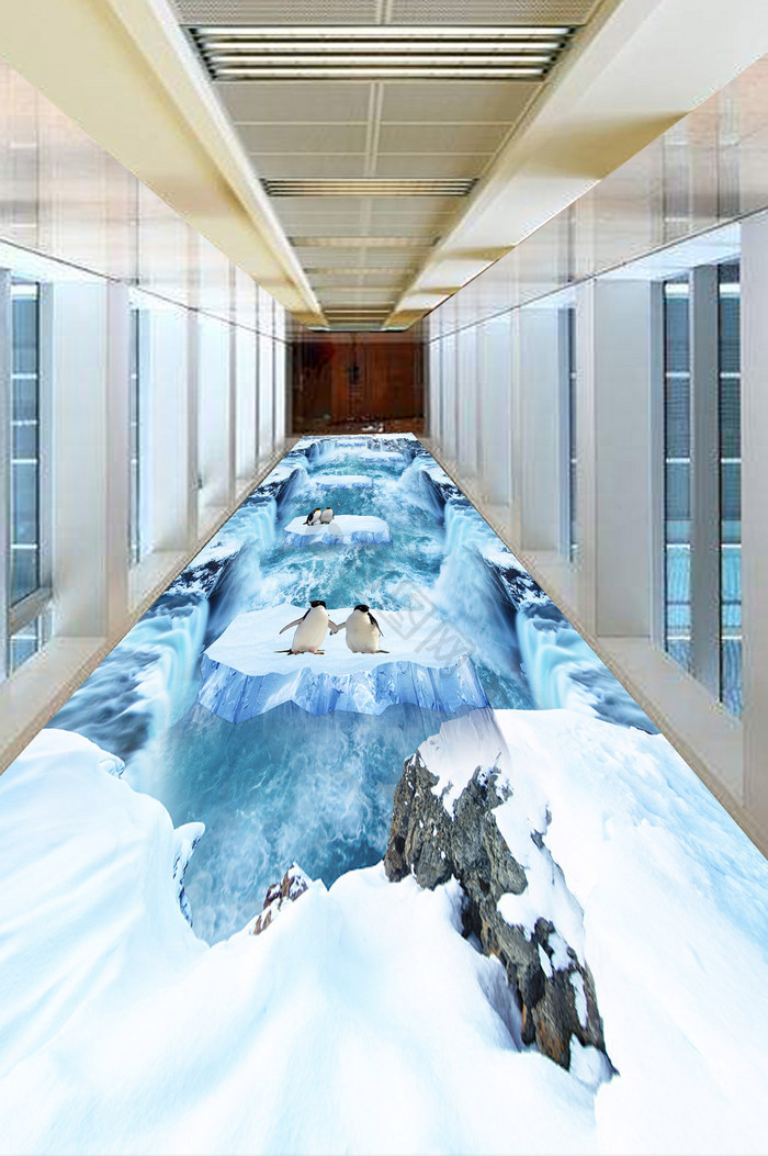 3D立体冰川世界南极企鹅地板画图片