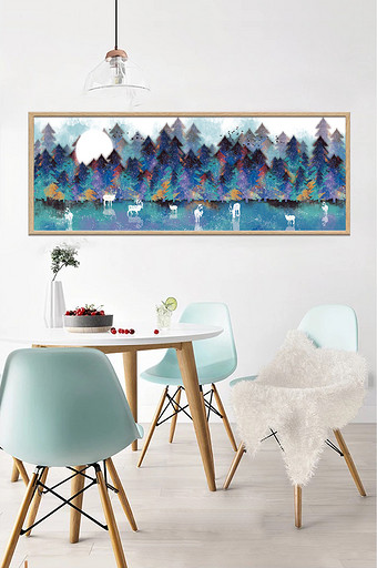 手绘文艺清新森林淡彩风景客厅卧室装饰画图片