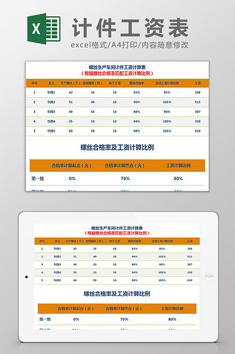 产品计件工资表Excel模板图片