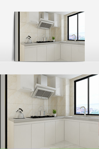 白色简约橱柜厨房模型图片
