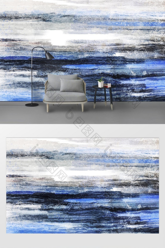 现代蓝色抽象大海油画背景墙